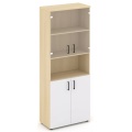 Офисный шкаф высокий широкий (2 низких фасада, задняя стенка ЛДСП + 2 низких фасада стекло прозрачное)