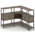 Трехсекционный угловой стеллаж трехярусный с ящиками