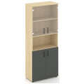 Офисный шкаф высокий широкий (2 низких фасада, задняя стенка ЛДСП + 2 низких фасада стекло прозрачное)