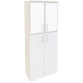 Офисный шкаф высокий широкий (2 средних фасада ЛДСП + 2 низких фасада белое стекло в раме)