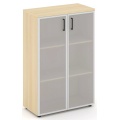 Офисный шкаф средний широкий (2 низких фасада стекло сатин в раме, задняя стенка ЛДСП