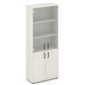 Офисный шкаф высокий широкий (2 низких фасада, задняя стенка ЛДСП + 2 средних фасада стекло прозрачное)