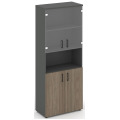 Офисный шкаф высокий широкий (2 низких фасада, задняя стенка ЛДСП + 2 низких фасада стекло прозрачное)