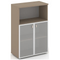 Офисный шкаф средний широкий (низкие двери матовое стекло в раме)