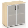 Офисный шкаф низкий широкий (2 низких фасада стекло сатин в раме, задняя стенка ЛДСП)