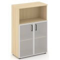 Офисный шкаф средний широкий (2 низких фасада стекло сатин в раме, задняя стенка ЛДСП