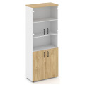 Офисный шкаф высокий широкий (2 низких фасада, задняя стенка ЛДСП + 2 низких фасада стекло прозрачное)