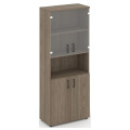 Офисный шкаф высокий широкий (2 низких фасада, задняя стенка ЛДСП+ 2 низких фасада стекло прозрачное)