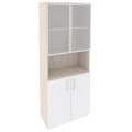 Офисный шкаф высокий широкий (2 низких фасада ЛДСП + 2 низких фасада стекло в раме)