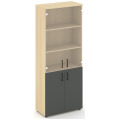 Офисный шкаф высокий широкий (2 низких фасада, задняя стенка ЛДСП + 2 средних фасада стекло прозрачное)