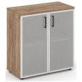 Офисный шкаф низкий широкий (2 низких фасада стекло сатин в раме, задняя стенка ЛДСП)