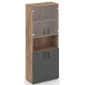 Офисный шкаф высокий широкий (2 низких фасада, задняя стенка ЛДСП + 2 низких фасада стекло прозрачное)