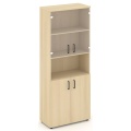 Офисный шкаф высокий широкий (2 низких фасада, задняя стенка ЛДСП+ 2 низких фасада стекло прозрачное)