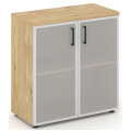 Офисный шкаф низкий широкий (2 низких фасада стекло сатин в раме, задняя стенка ЛДСП)