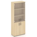Офисный шкаф высокий широкий (2 низких фасада, задняя стенка ЛДСП + 2 средних фасада стекло прозрачное)
