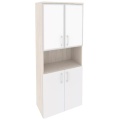Офисный шкаф высокий широкий (2 низких фасада ЛДСП + 2 низких фасада белое стекло в раме)