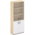 Офисный шкаф высокий широкий (2 низких фасада, задняя стенка ЛДСП + 2 средних фасада стекло прозрачное)