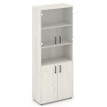 Офисный шкаф высокий широкий (2 низких фасада, задняя стенка ЛДСП+ 2 низких фасада стекло прозрачное)