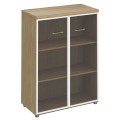 Офисный шкаф для документов средний со стеклянными прозрачными дверями в рамке