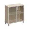 Офисный шкаф низкий для документов две стеклянные двери