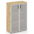 Офисный шкаф средний широкий (2 низких фасада стекло сатин в раме, задняя стенка ЛДСП