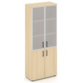Офисный шкаф высокий широкий (2 низких фасада, задняя стенка ЛДСП + 2 средних фасада стекло сатин в раме)