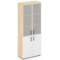 Офисный шкаф высокий широкий (2 низких фасада и задняя стенка ЛДСП + 2 средних фасада стекло сатин в раме)