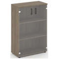 Офисный шкаф средний широкий (2 низких фасада стекло, задняя стенка ЛДСП