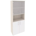 Офисный шкаф высокий широкий (2 низких фасада ЛДСП + 2 низких фасада стекло)