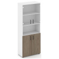 Офисный шкаф высокий широкий (2 низких фасада, задняя стенка ЛДСП + 2 низких фасада стекло прозрачное)