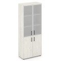 Офисный шкаф высокий широкий (2 низких фасада, задняя стенка ЛДСП + 2 средних фасада стекло сатин в раме)