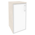 Офисный шкаф низкий узкий белое стекло в раме левый / правый