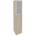 Офисный шкаф высокий узкий лев./прав. (1 средний фасад ЛДСП + 1 низкий фасад стекло в раме)