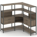 Трехсекционный угловой стеллаж четырехярусный с ящиками