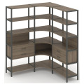 Трехсекционный угловой стеллаж пятиярусный с ящиками