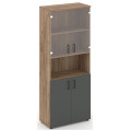 Офисный шкаф высокий широкий (2 низких фасада, задняя стенка ЛДСП + 2 низких фасада стекло прозрачное)