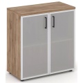Офисный шкаф низкий широкий (2 низких фасада стекло сатин в раме, задняя стенка ЛДСП)