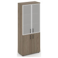 Офисный шкаф высокий широкий (2 низких фасада, задняя стенка ЛДСП + 2 средних фасада стекло сатин в раме)