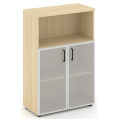 Офисный шкаф средний широкий (2 низких фасада стекло сатин в раме, задняя стенка ЛДСП