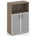 Офисный шкаф средний широкий (2 низких фасада стекло сатин в раме, задняя стенка ЛДСП