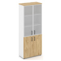 Офисный шкаф высокий широкий (2 низких фасада и задняя стенка ЛДСП + 2 средних фасада стекло сатин в раме)