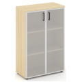 Офисный шкаф средний широкий (2 низких фасада стекло сатин в раме, задняя стенка ЛДСП