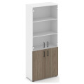 Офисный шкаф высокий широкий (2 низких фасада, задняя стенка ЛДСП + 2 средних фасада стекло прозрачное)