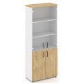 Офисный шкаф высокий широкий (2 низких фасада, задняя стенка ЛДСП + 2 средних фасада стекло прозрачное)