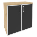 Офисный шкаф низкий широкий с чёрным стеклом в раме